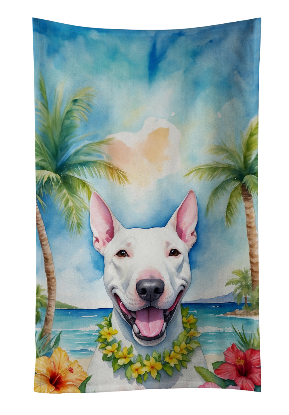 Bull Terrier Luau Kitchen Towel Velour Plush Front and Cotton Loop Back Machine Washable