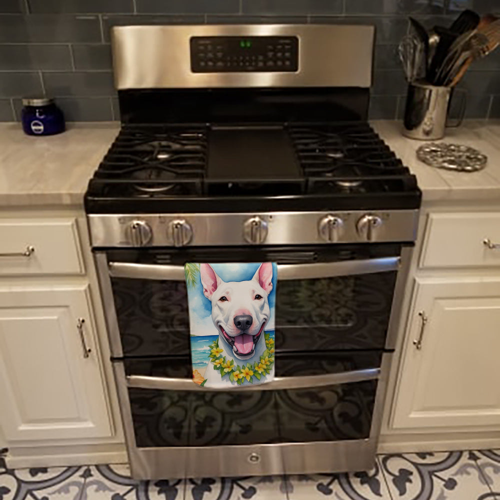 Bull Terrier Luau Kitchen Towel Velour Plush Front and Cotton Loop Back Machine Washable