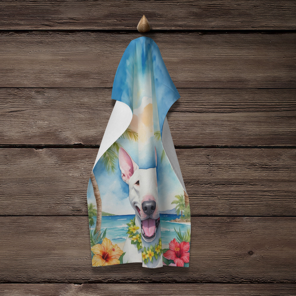 Bull Terrier Luau Kitchen Towel Velour Plush Front and Cotton Loop Back Machine Washable