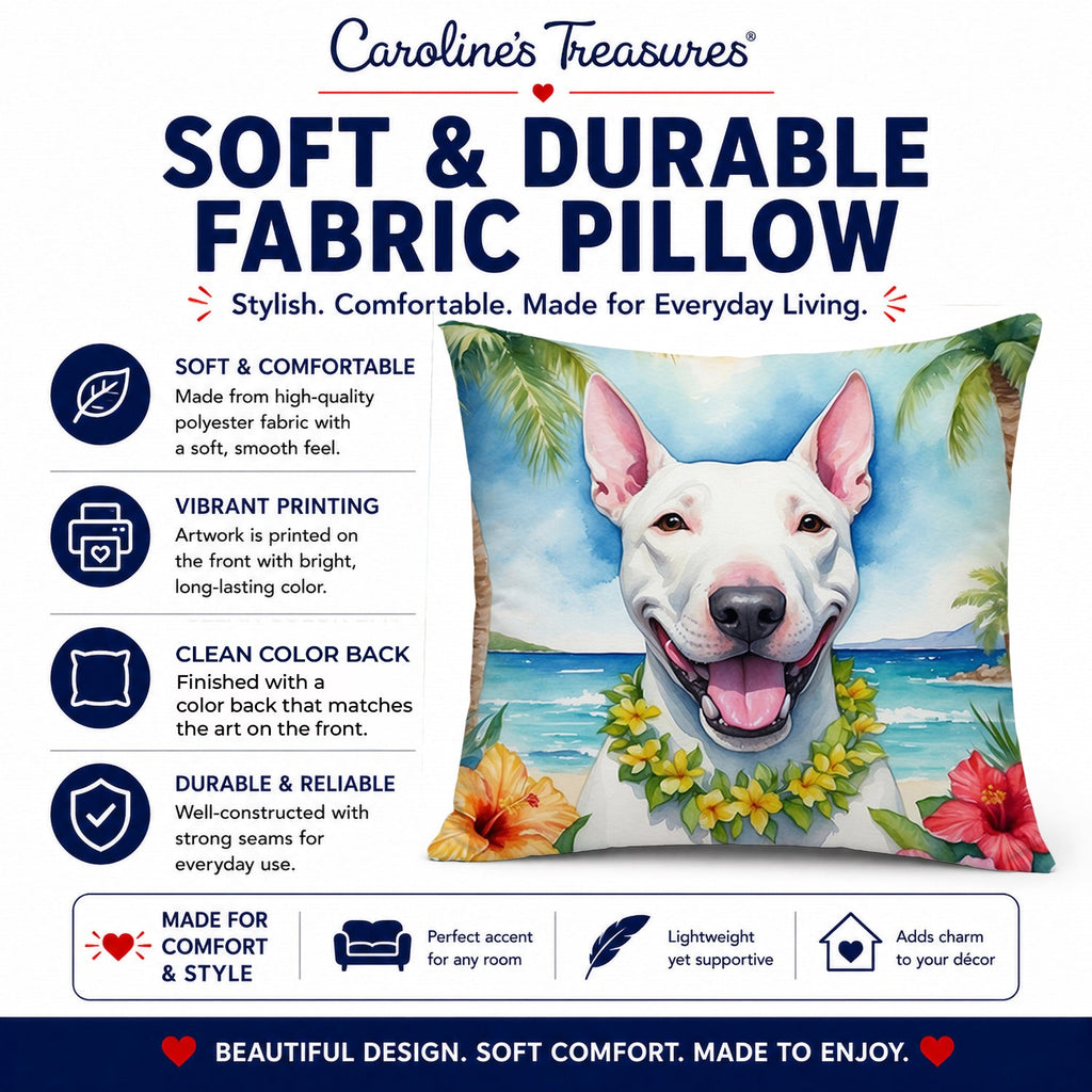 Bull Terrier Luau Decorative Throw Pillow 14x14 Indoor Outdoor Accent Cushion, Fabric Cover with Insert for Sofa, Bed, Porch & Living Room