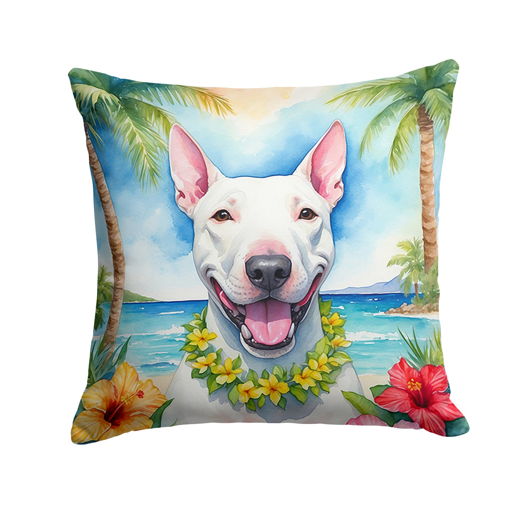 Bull Terrier Luau Decorative Throw Pillow 18x18 Indoor Outdoor Accent Cushion, Fabric Cover with Insert for Sofa, Bed, Porch & Living Room
