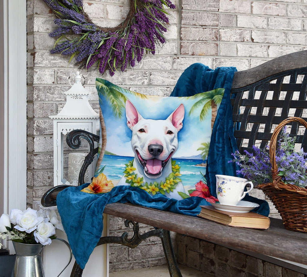 Bull Terrier Luau Decorative Throw Pillow 18x18 Indoor Outdoor Accent Cushion, Fabric Cover with Insert for Sofa, Bed, Porch & Living Room