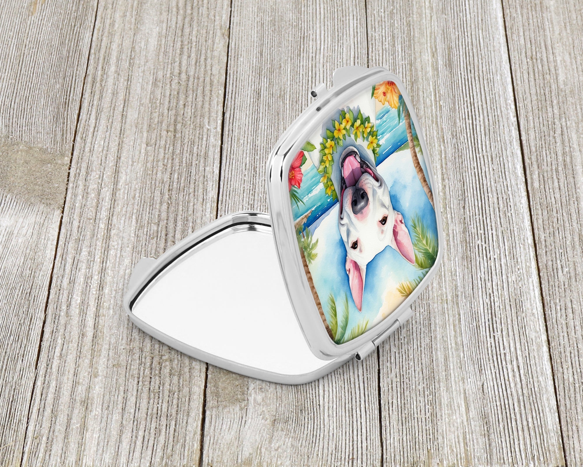 Bull Terrier Luau Compact Mirror Decorative Travel Makeup Mirror for Women Girls Gifts Pocket Makeup Mirror Folding Handheld