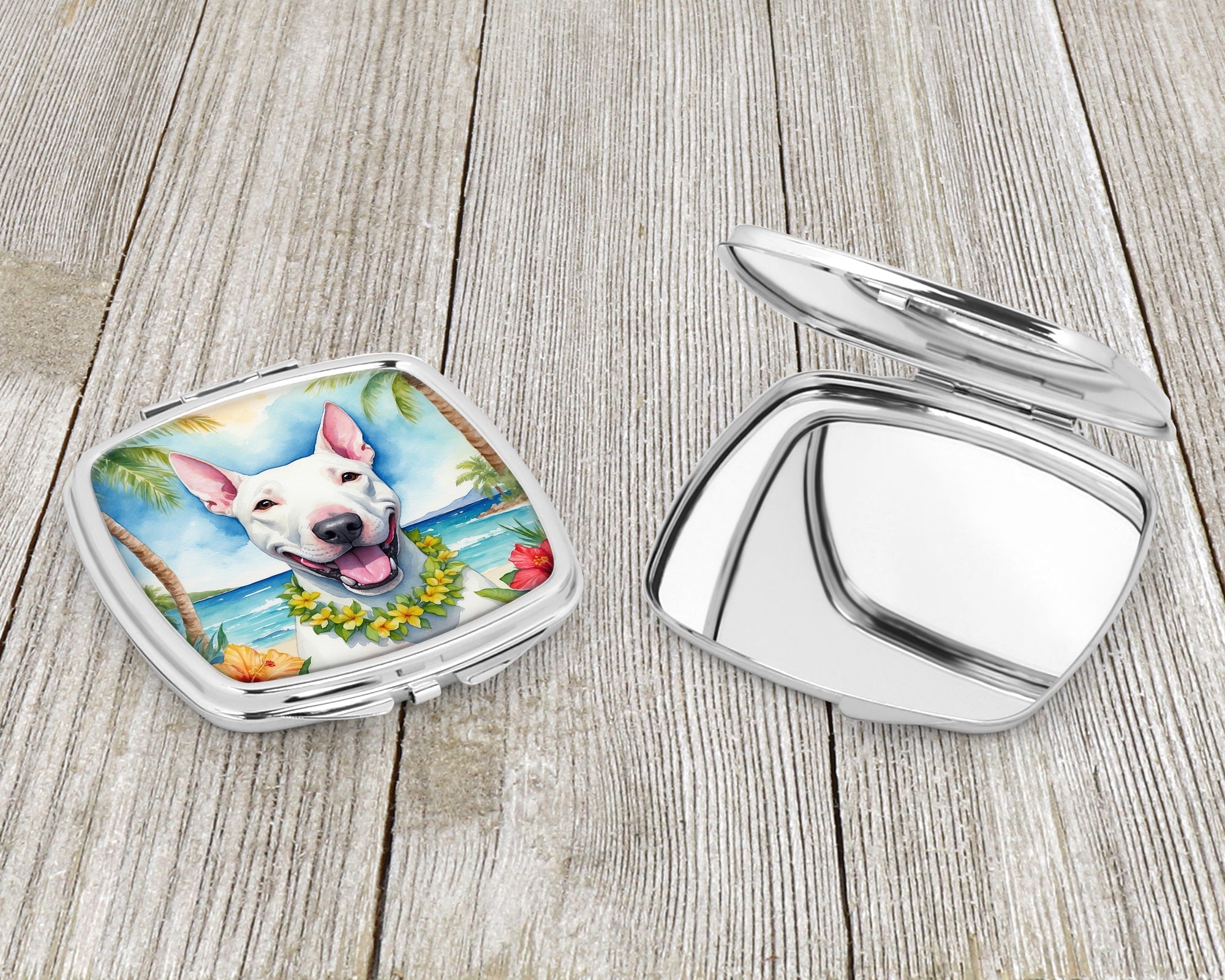 Bull Terrier Luau Compact Mirror Decorative Travel Makeup Mirror for Women Girls Gifts Pocket Makeup Mirror Folding Handheld