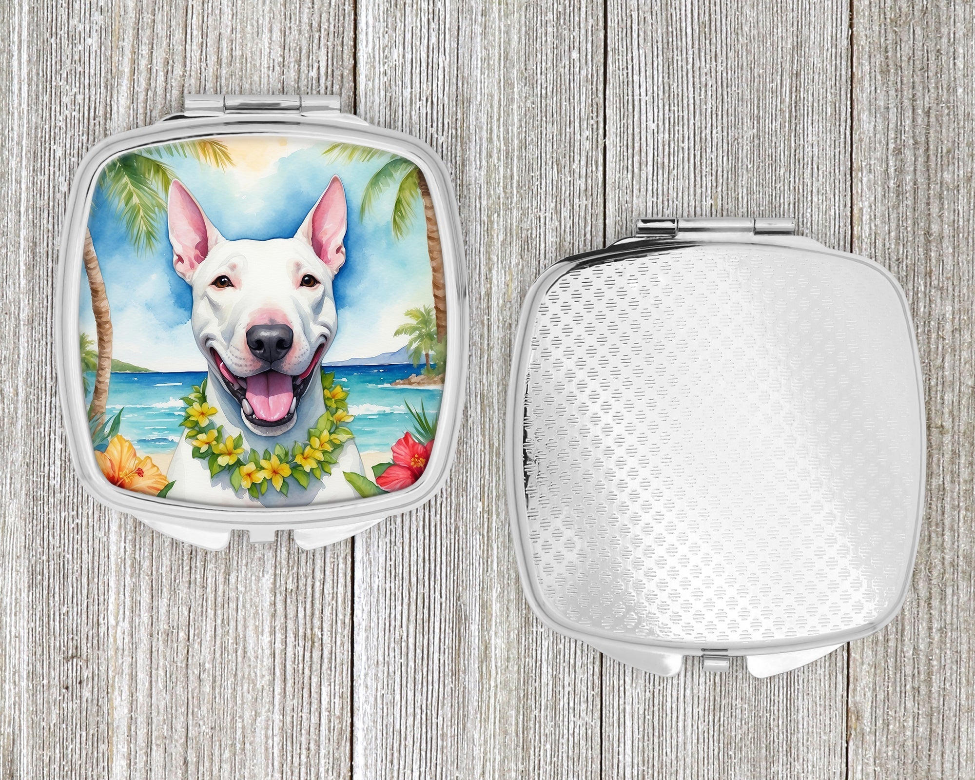 Bull Terrier Luau Compact Mirror Decorative Travel Makeup Mirror for Women Girls Gifts Pocket Makeup Mirror Folding Handheld