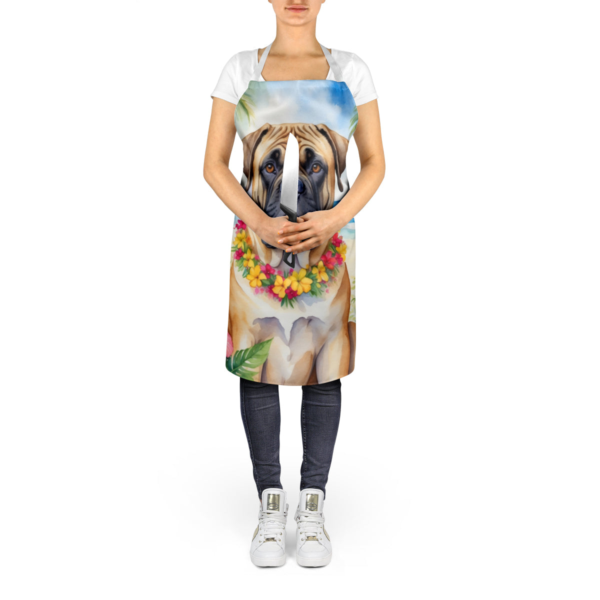 Bullmastiff Luau Apron Cooking Kitchen Server Baking Crafts Gardening for Adult Women Men, Unisex, Large, Multicolor