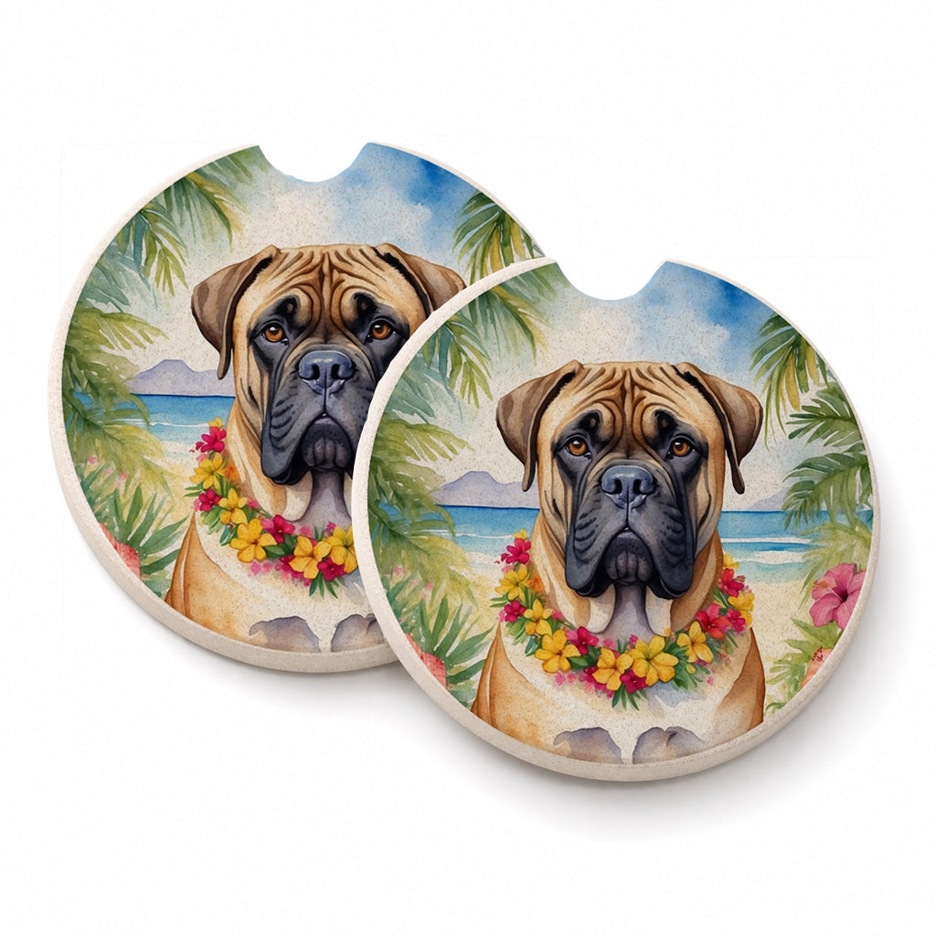 Bullmastiff Luau Set of 2 Cup Holder Car Coasters Absorbent Round Sandstone Coasters Gifts for Men or Women, 2.5, Multicolor