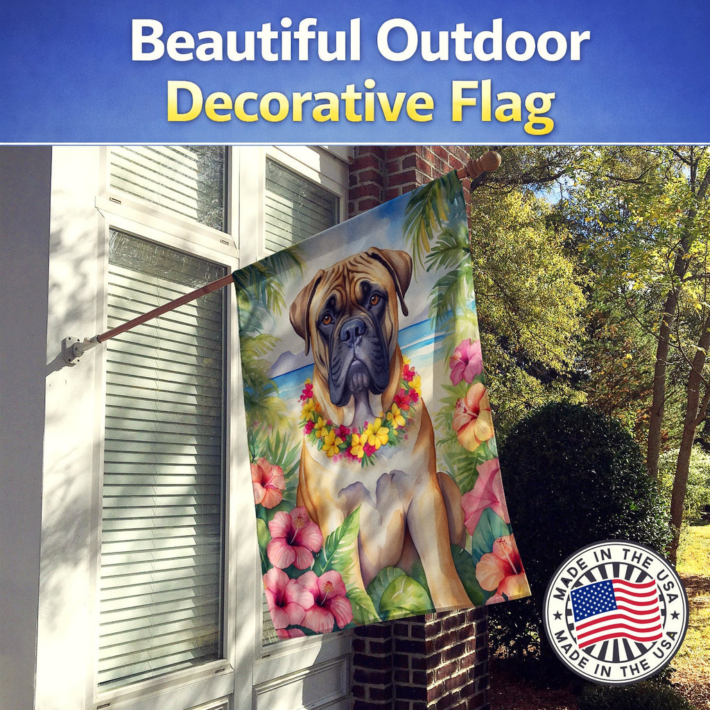 Bullmastiff Luau House Flag 28x40 Porch Sleeve Pole Decorative Outside Yard Banner Artwork Wall Hanging, Polyester