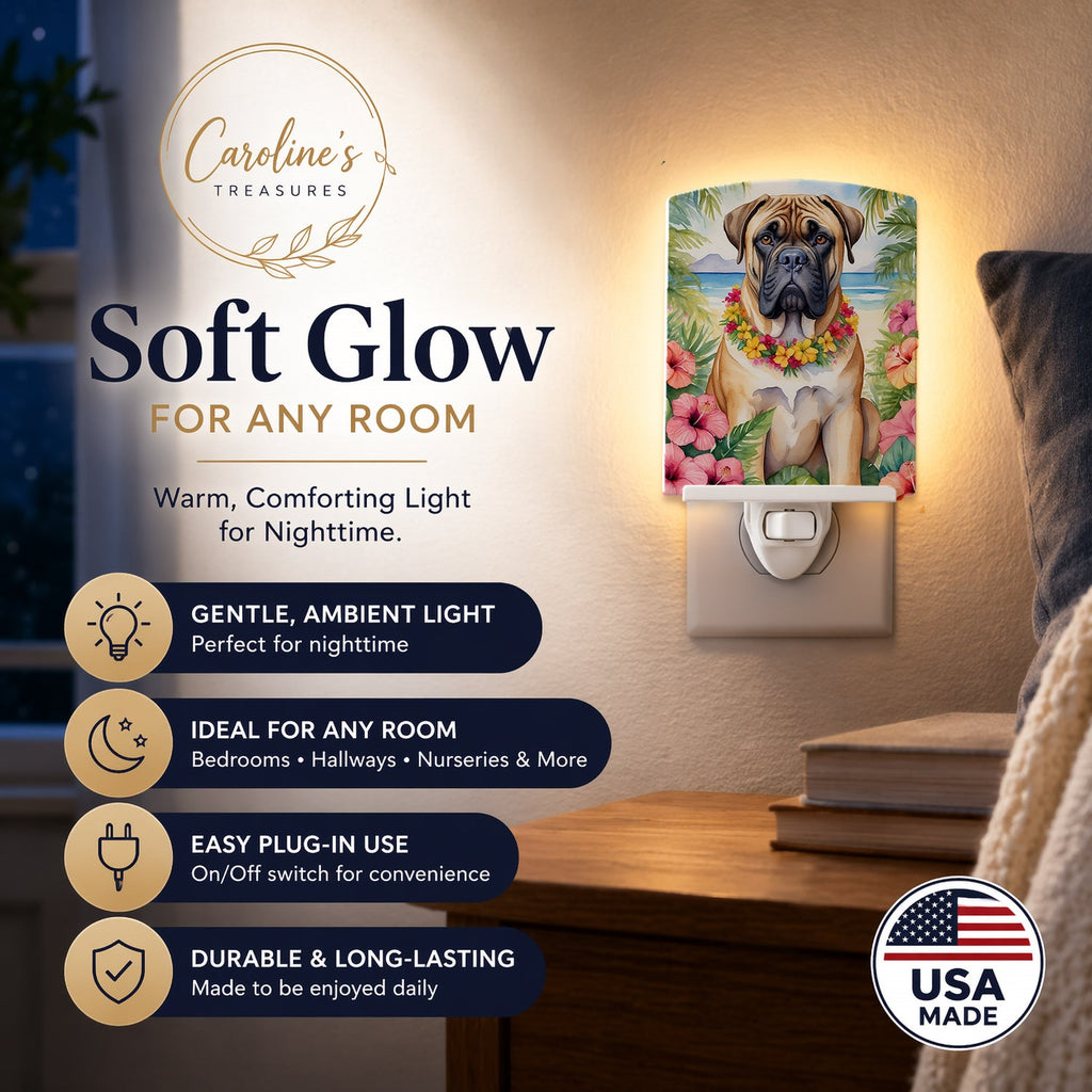 Bullmastiff Luau Ceramic Night Light Compact, UL-Certified, Ideal for Bedroom, Bathroom, Nursery, Hallway, Kitchen, 6x4x3, Multicolor