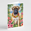 Bullmastiff Luau Greeting Cards Pack of 8 Blank Cards with Envelopes Whimsical A7 Size 5x7