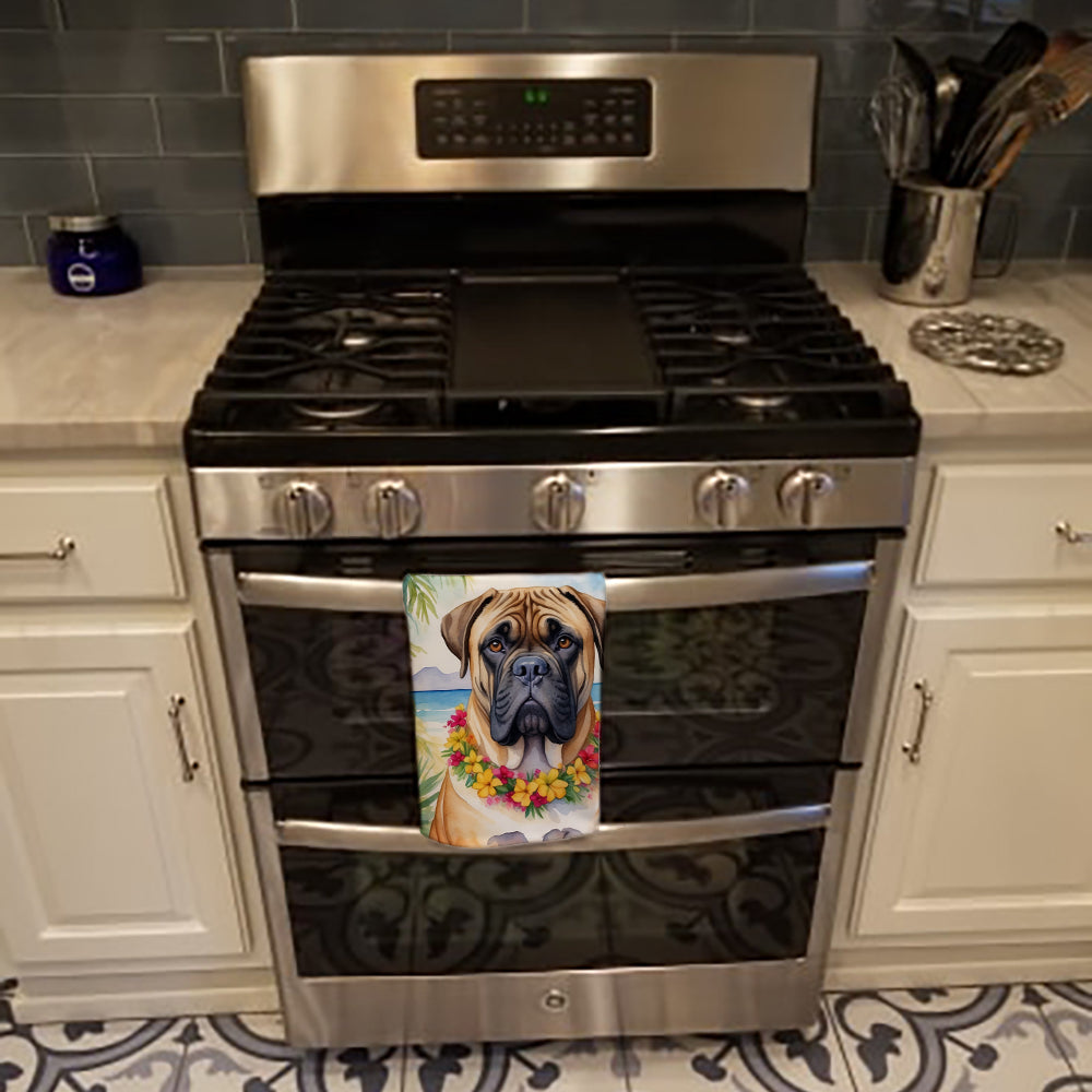 Bullmastiff Luau Kitchen Towel Velour Plush Front and Cotton Loop Back Machine Washable