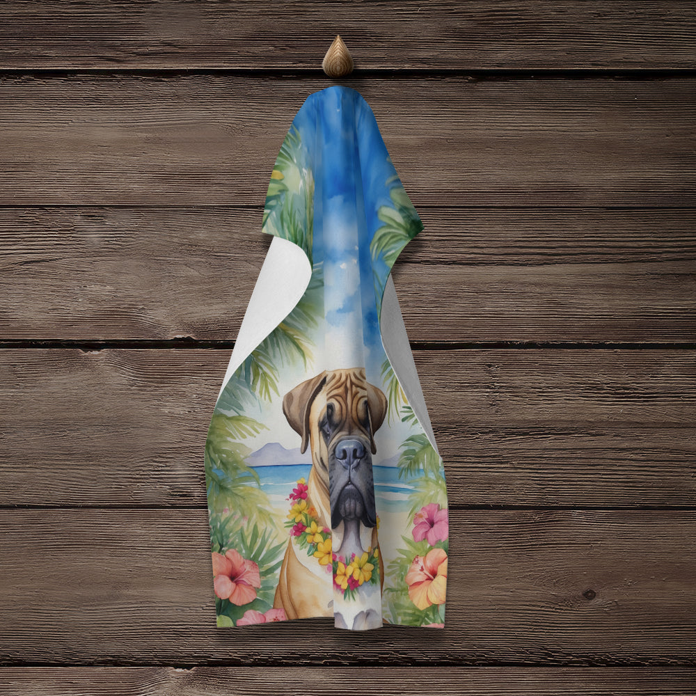Bullmastiff Luau Kitchen Towel Velour Plush Front and Cotton Loop Back Machine Washable