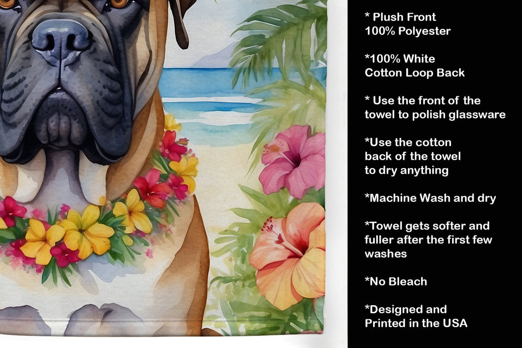 Bullmastiff Luau Kitchen Towel Velour Plush Front and Cotton Loop Back Machine Washable