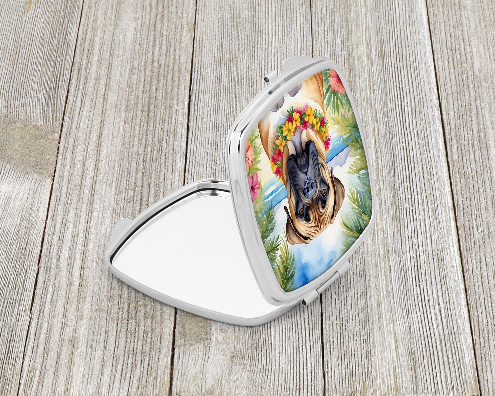 Bullmastiff Luau Compact Mirror Decorative Travel Makeup Mirror for Women Girls Gifts Pocket Makeup Mirror Folding Handheld