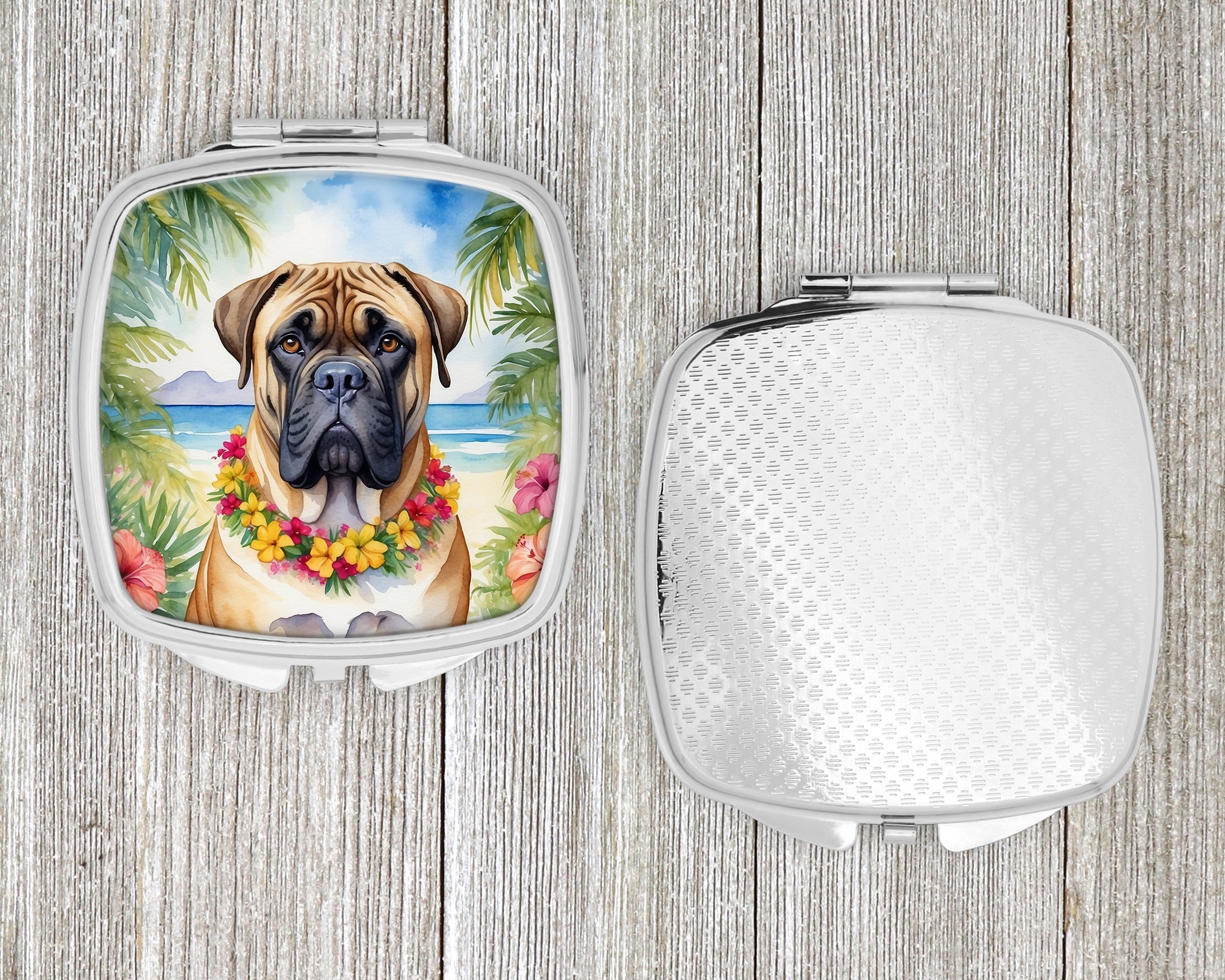 Bullmastiff Luau Compact Mirror Decorative Travel Makeup Mirror for Women Girls Gifts Pocket Makeup Mirror Folding Handheld