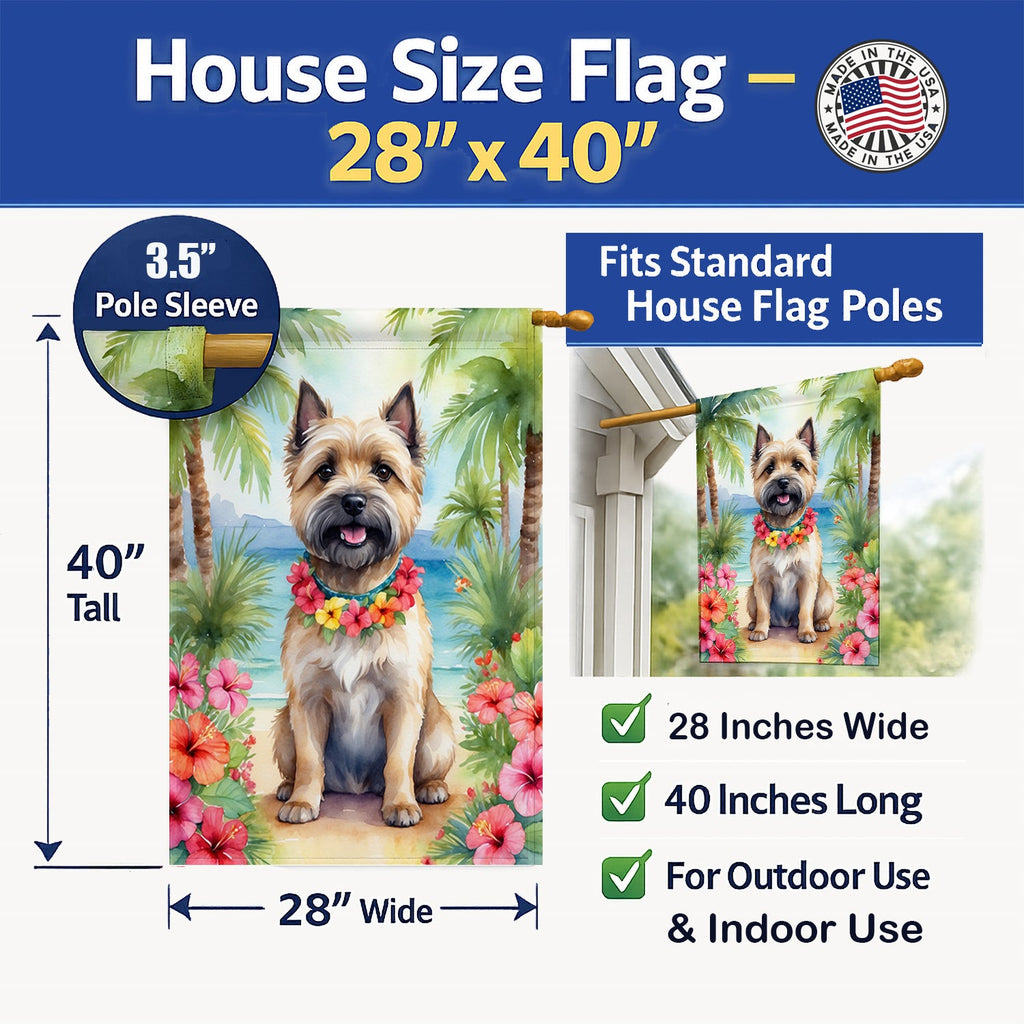 Cairn Terrier Luau House Flag 28x40 Porch Sleeve Pole Decorative Outside Yard Banner Artwork Wall Hanging, Polyester