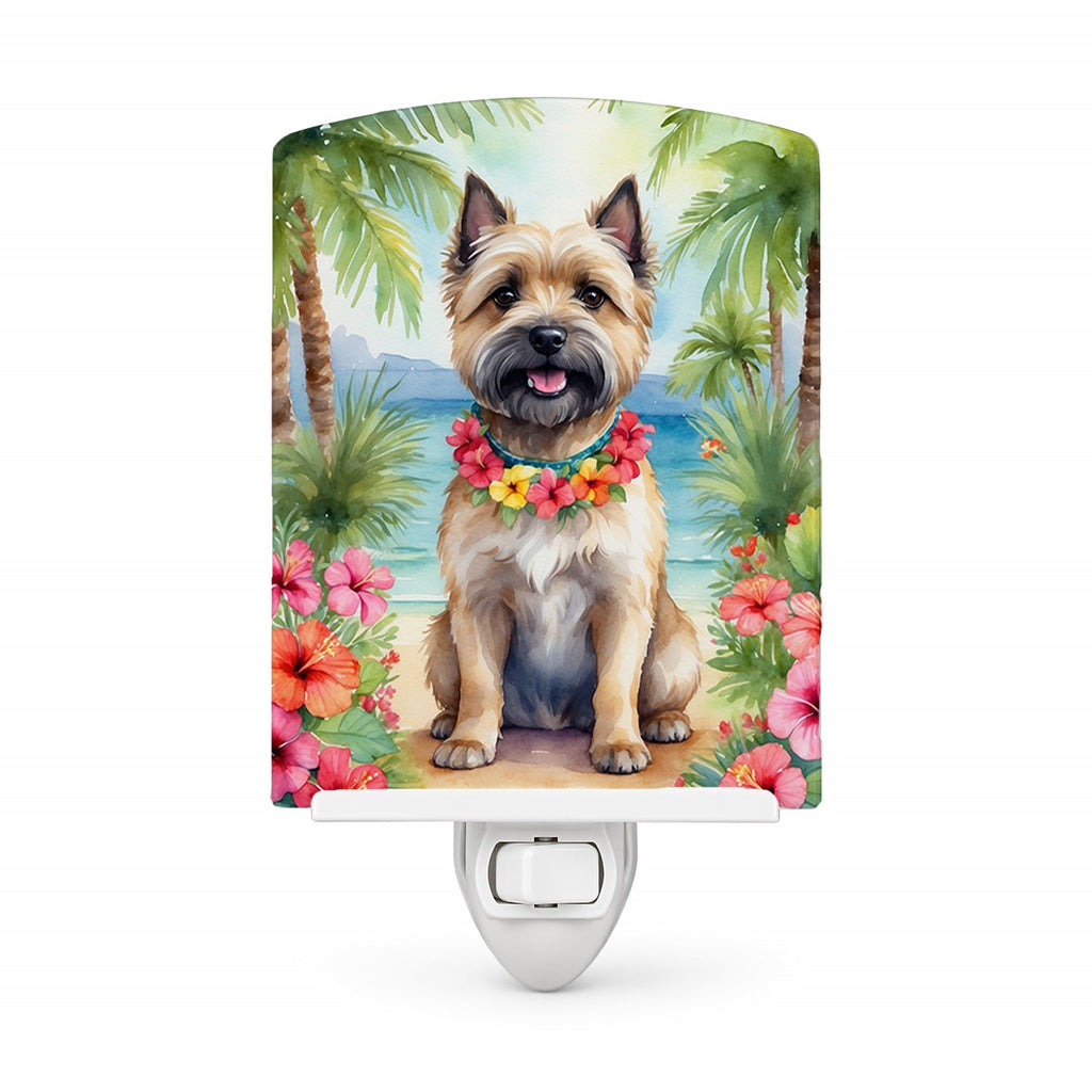 Cairn Terrier Luau Ceramic Night Light Compact, UL-Certified, Ideal for Bedroom, Bathroom, Nursery, Hallway, Kitchen, 6x4x3, Multicolor