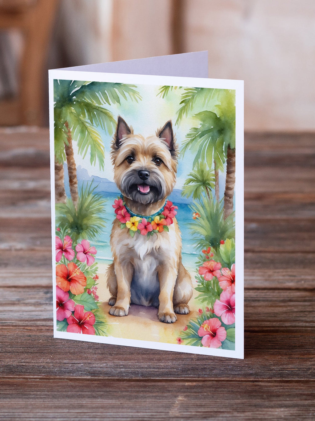 Cairn Terrier Luau Greeting Cards Pack of 8 Blank Cards with Envelopes Whimsical A7 Size 5x7