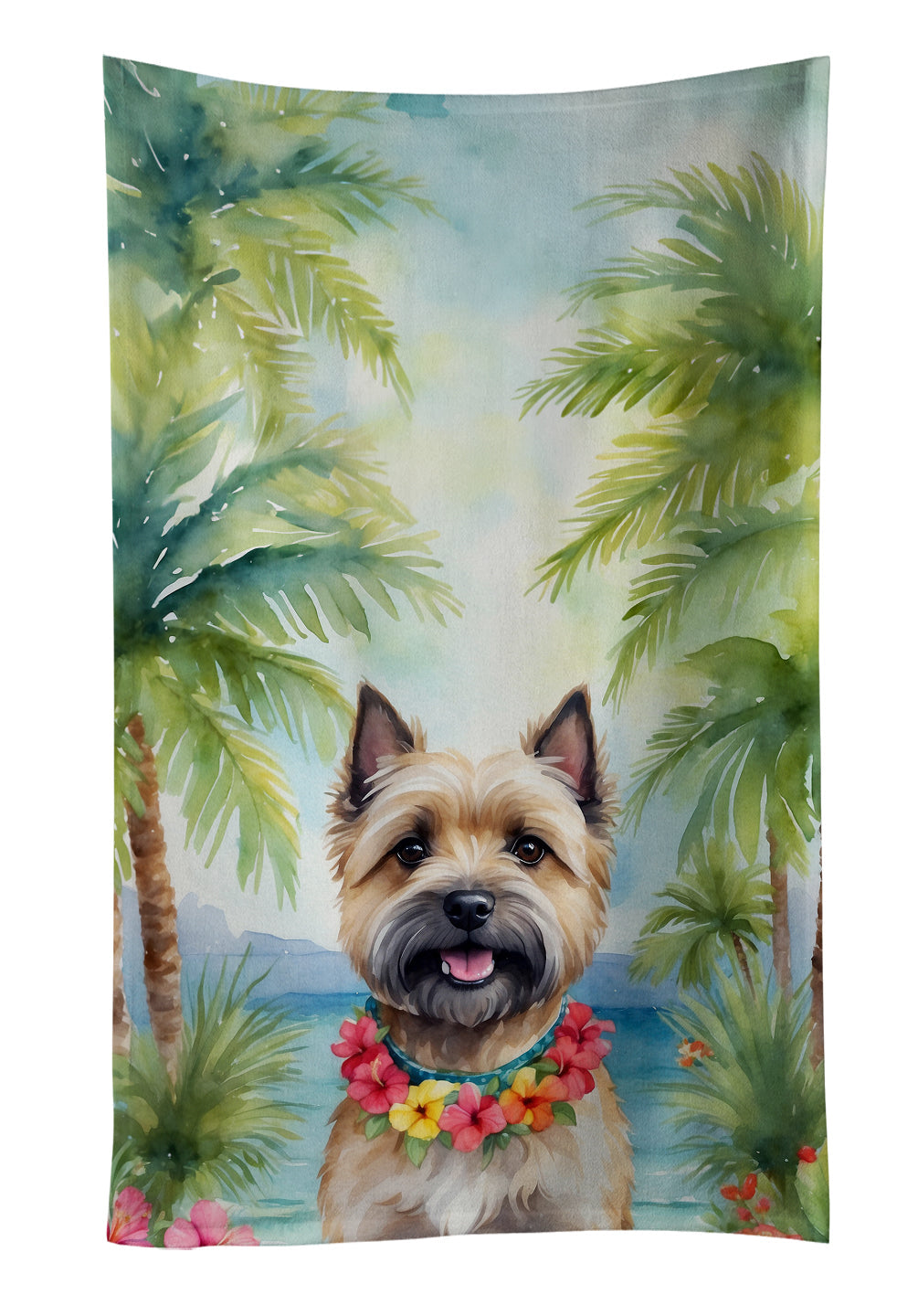 Cairn Terrier Luau Kitchen Towel Velour Plush Front and Cotton Loop Back Machine Washable