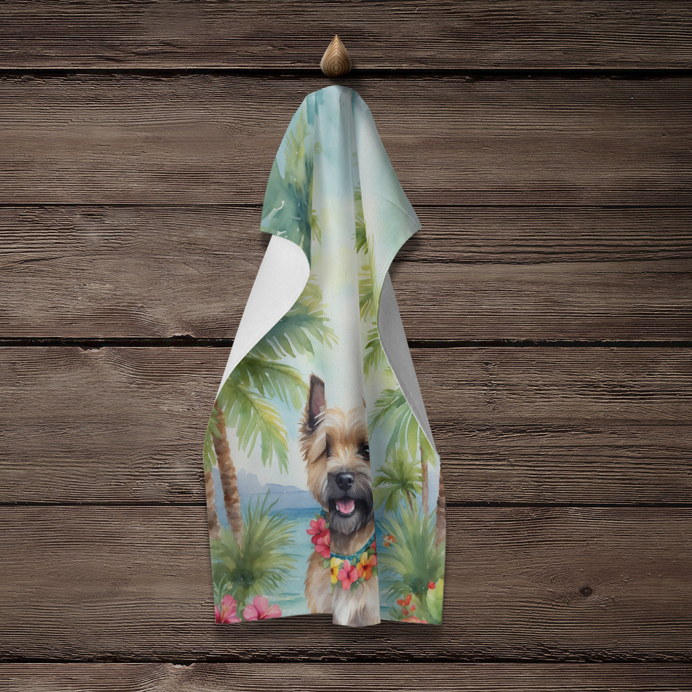 Cairn Terrier Luau Kitchen Towel Velour Plush Front and Cotton Loop Back Machine Washable