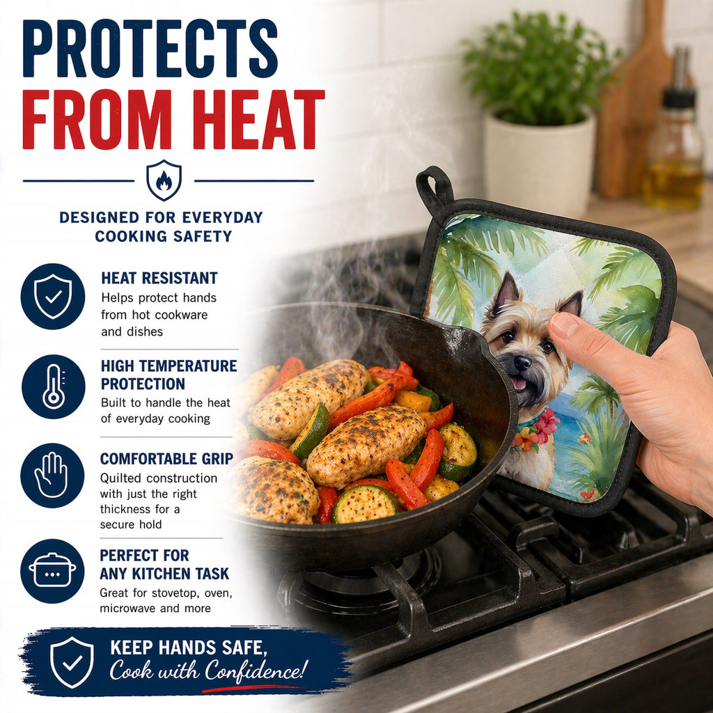 Cairn Terrier Luau Pot Holder Set of 2 Heat Resistant Quilted Hot Pads 7.5 x 7.5 Inch, Insulated Kitchen Trivets for Cooking & Baking