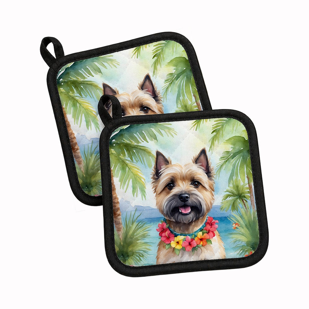 Cairn Terrier Luau Pot Holder Set of 2 Heat Resistant Quilted Hot Pads 7.5 x 7.5 Inch, Insulated Kitchen Trivets for Cooking & Baking