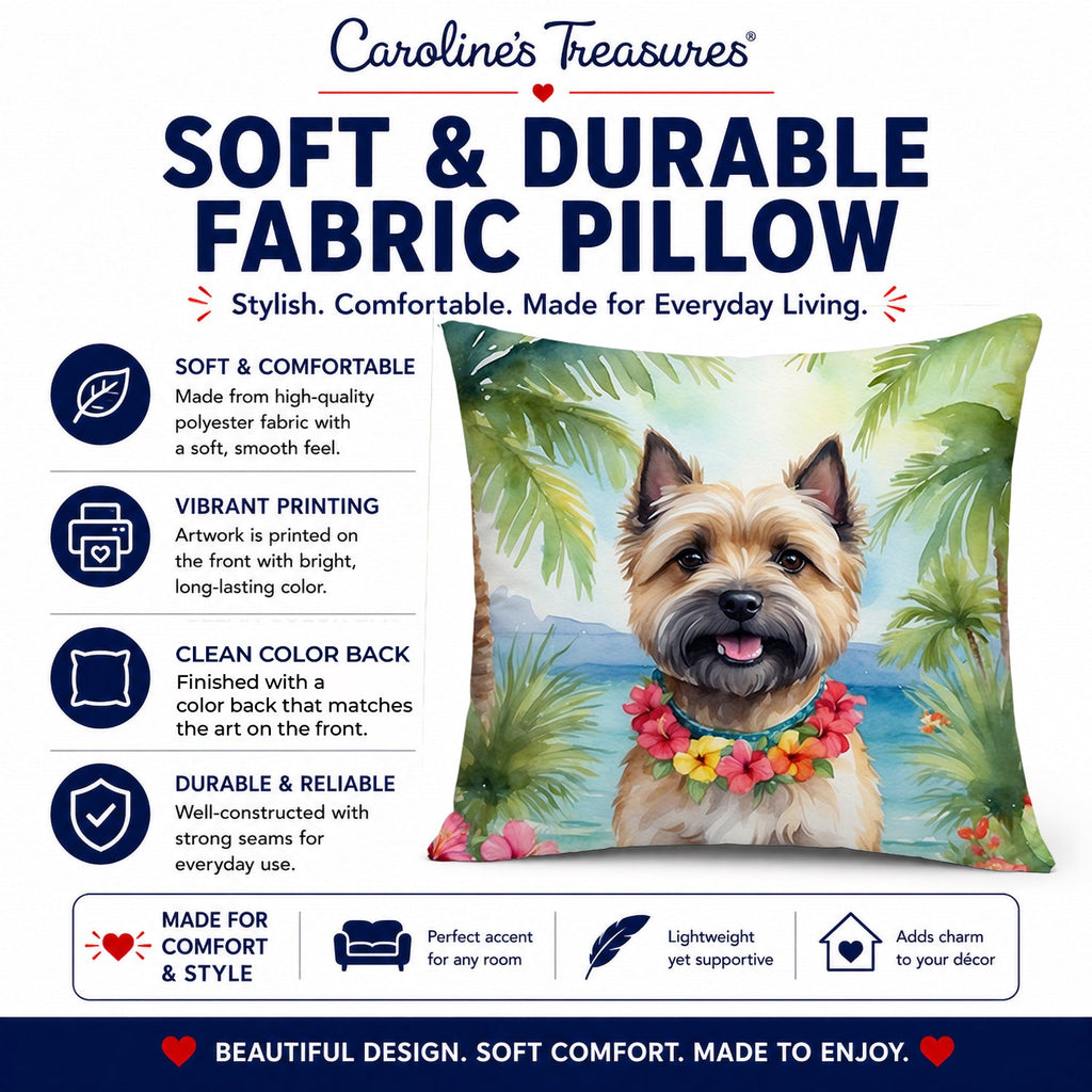 Cairn Terrier Luau Decorative Throw Pillow 14x14 Indoor Outdoor Accent Cushion, Fabric Cover with Insert for Sofa, Bed, Porch & Living Room