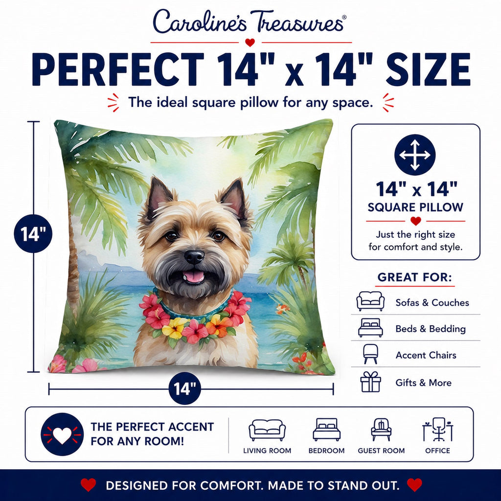 Cairn Terrier Luau Decorative Throw Pillow 14x14 Indoor Outdoor Accent Cushion, Fabric Cover with Insert for Sofa, Bed, Porch & Living Room