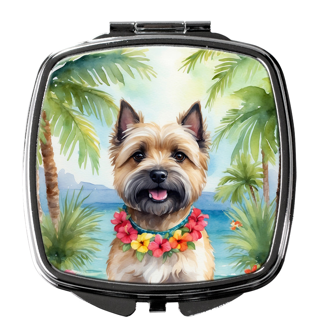 Cairn Terrier Luau Compact Mirror Decorative Travel Makeup Mirror for Women Girls Gifts Pocket Makeup Mirror Folding Handheld