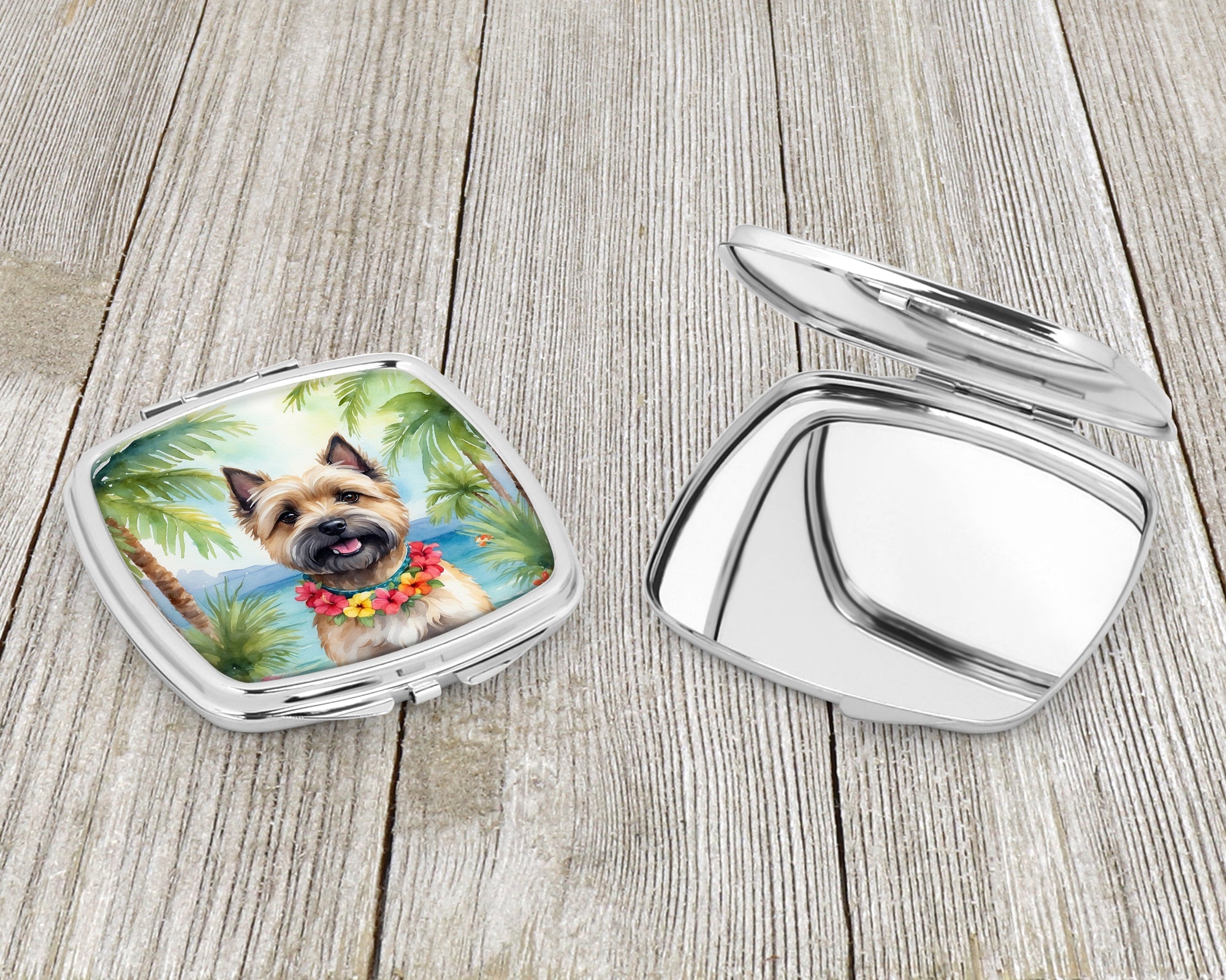 Cairn Terrier Luau Compact Mirror Decorative Travel Makeup Mirror for Women Girls Gifts Pocket Makeup Mirror Folding Handheld