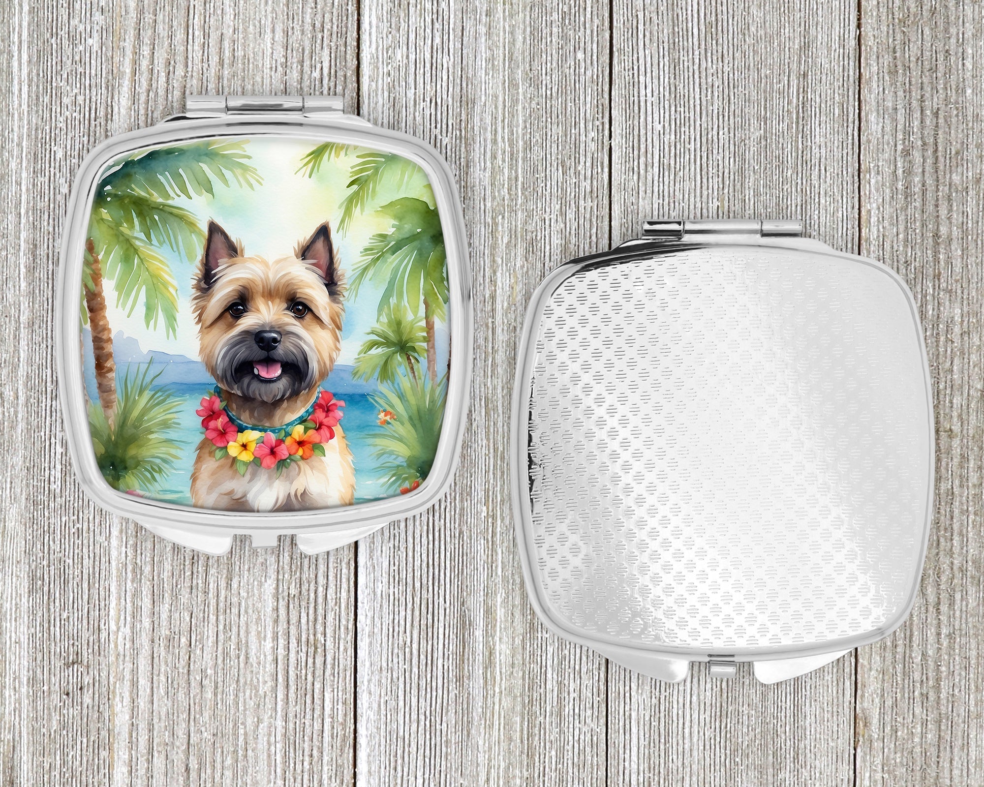 Cairn Terrier Luau Compact Mirror Decorative Travel Makeup Mirror for Women Girls Gifts Pocket Makeup Mirror Folding Handheld