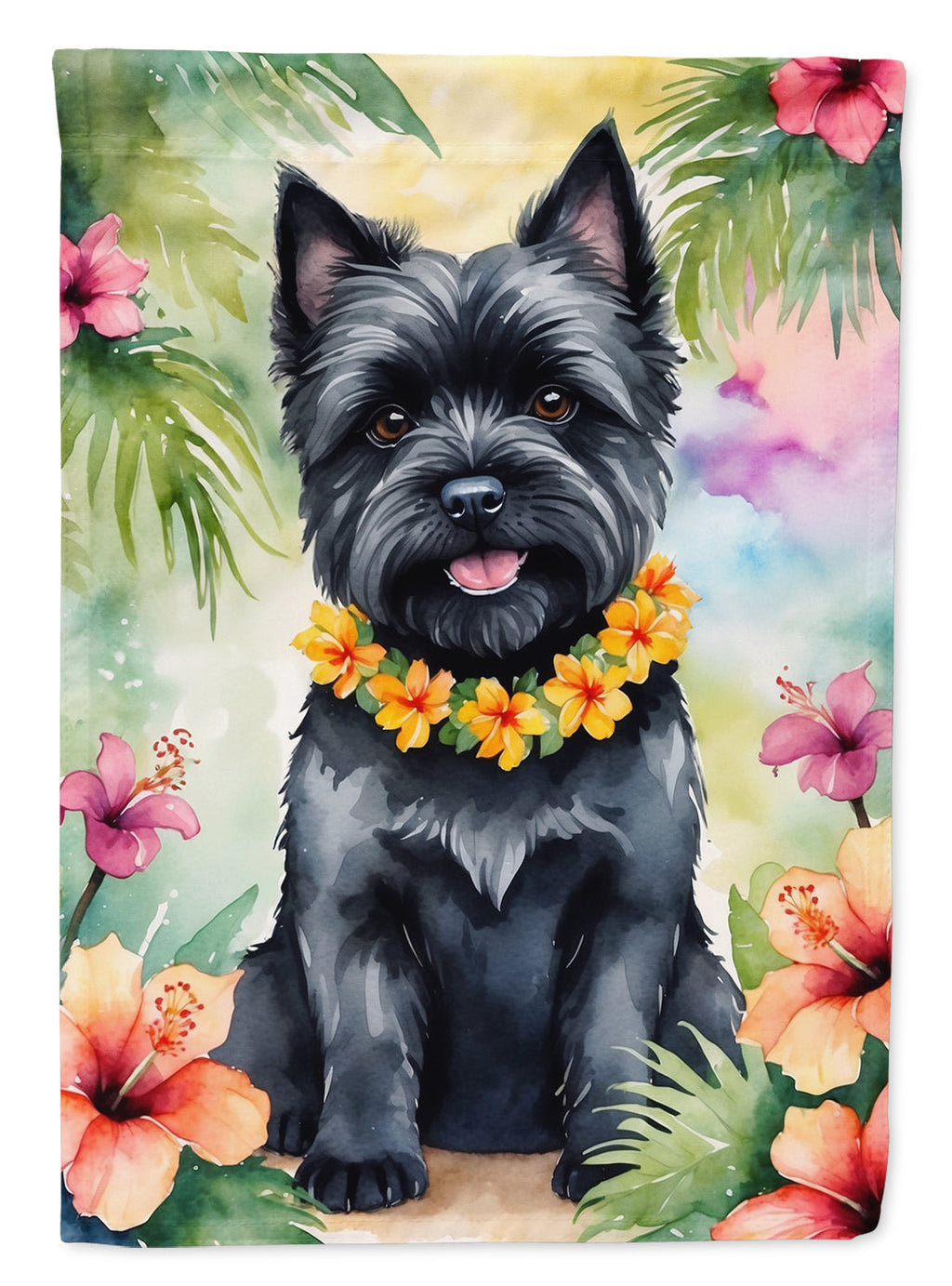 Cairn Terrier Luau House Flag 28x40 Porch Sleeve Pole Decorative Outside Yard Banner Artwork Wall Hanging, Polyester