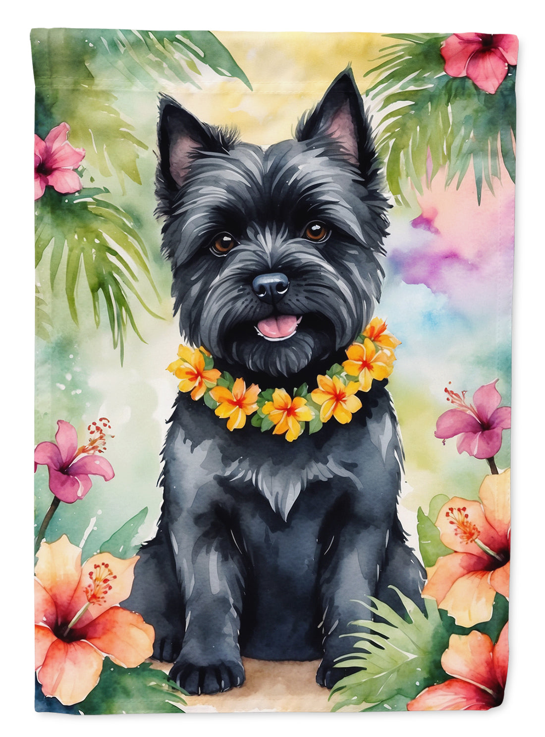 Cairn Terrier Luau House Flag 28x40 Porch Sleeve Pole Decorative Outside Yard Banner Artwork Wall Hanging, Polyester