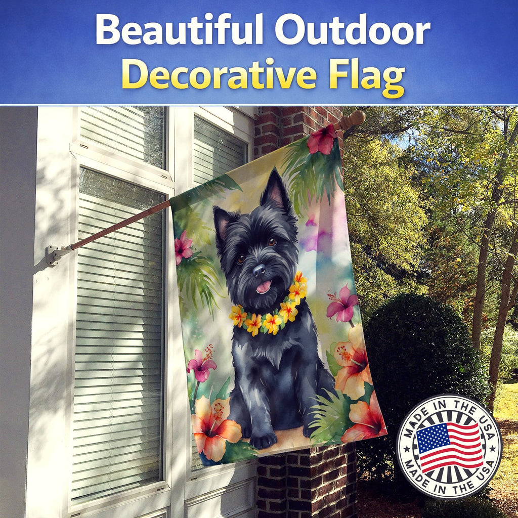 Cairn Terrier Luau House Flag 28x40 Porch Sleeve Pole Decorative Outside Yard Banner Artwork Wall Hanging, Polyester