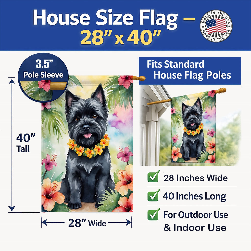 Cairn Terrier Luau House Flag 28x40 Porch Sleeve Pole Decorative Outside Yard Banner Artwork Wall Hanging, Polyester