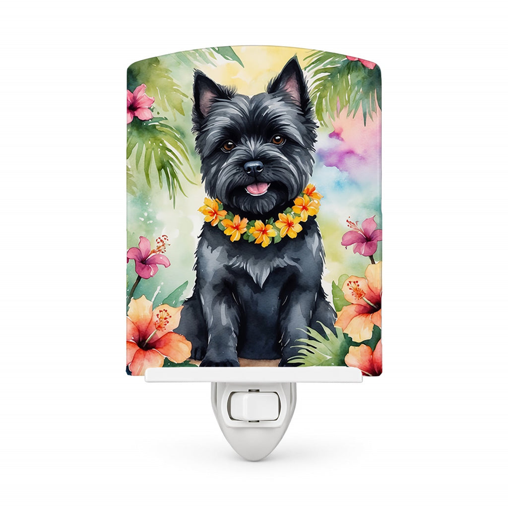 Cairn Terrier Luau Ceramic Night Light Compact, UL-Certified, Ideal for Bedroom, Bathroom, Nursery, Hallway, Kitchen, 6x4x3, Multicolor