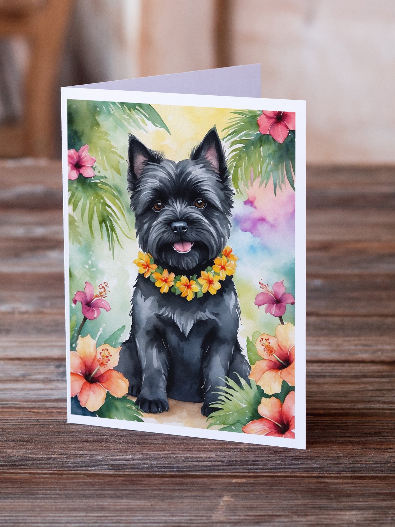 Cairn Terrier Luau Greeting Cards Pack of 8 Blank Cards with Envelopes Whimsical A7 Size 5x7
