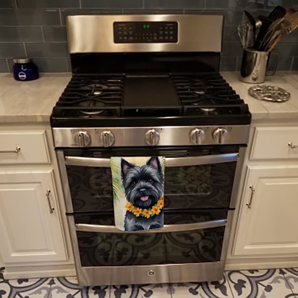 Cairn Terrier Luau Kitchen Towel Velour Plush Front and Cotton Loop Back Machine Washable