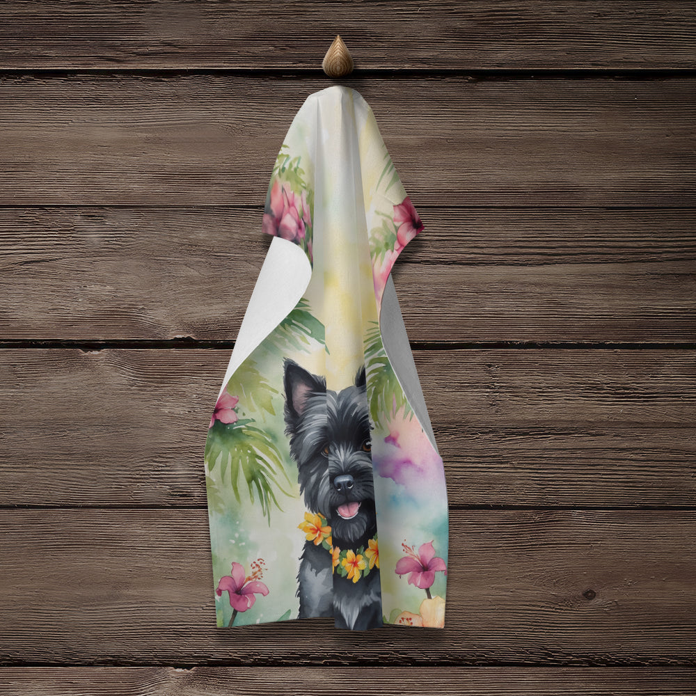 Cairn Terrier Luau Kitchen Towel Velour Plush Front and Cotton Loop Back Machine Washable
