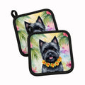Cairn Terrier Luau Pot Holder Set of 2 Heat Resistant Quilted Hot Pads 7.5 x 7.5 Inch, Insulated Kitchen Trivets for Cooking & Baking
