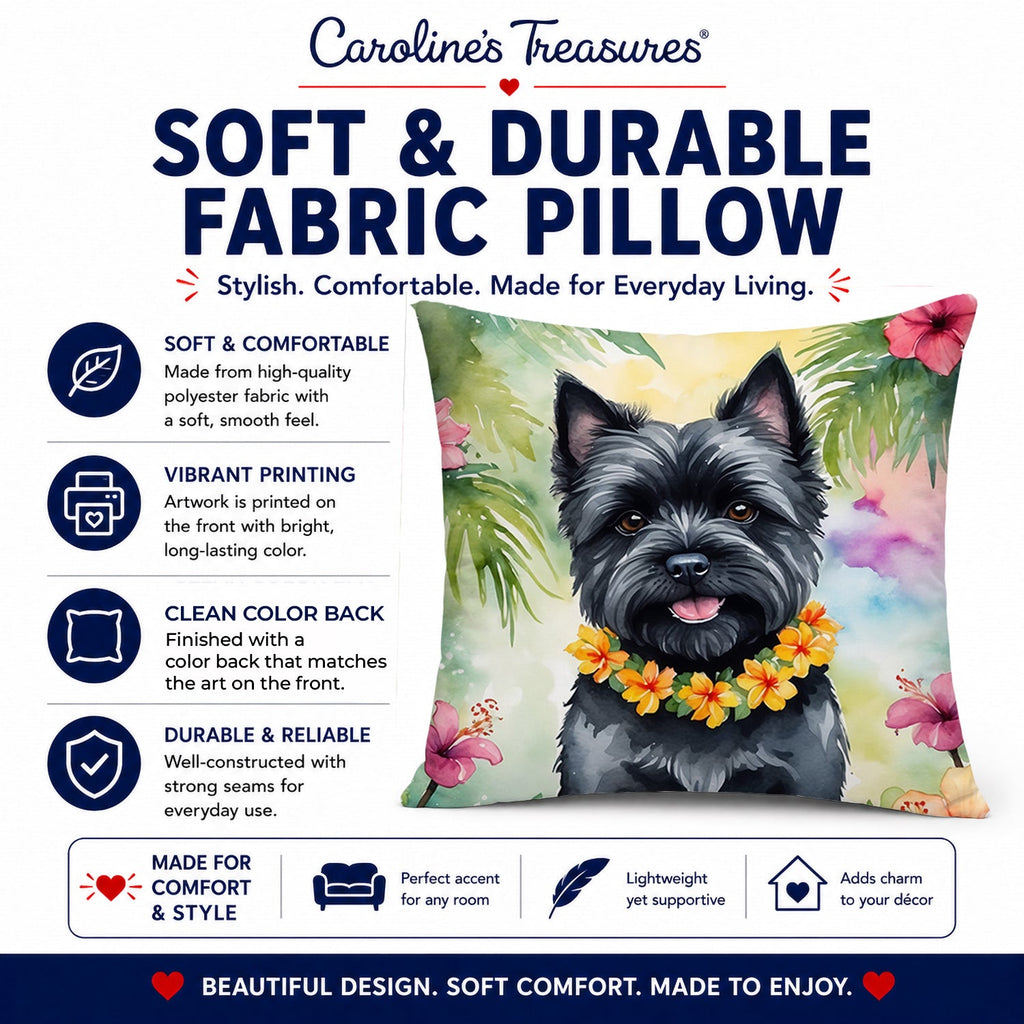 Cairn Terrier Luau Decorative Throw Pillow 14x14 Indoor Outdoor Accent Cushion, Fabric Cover with Insert for Sofa, Bed, Porch & Living Room
