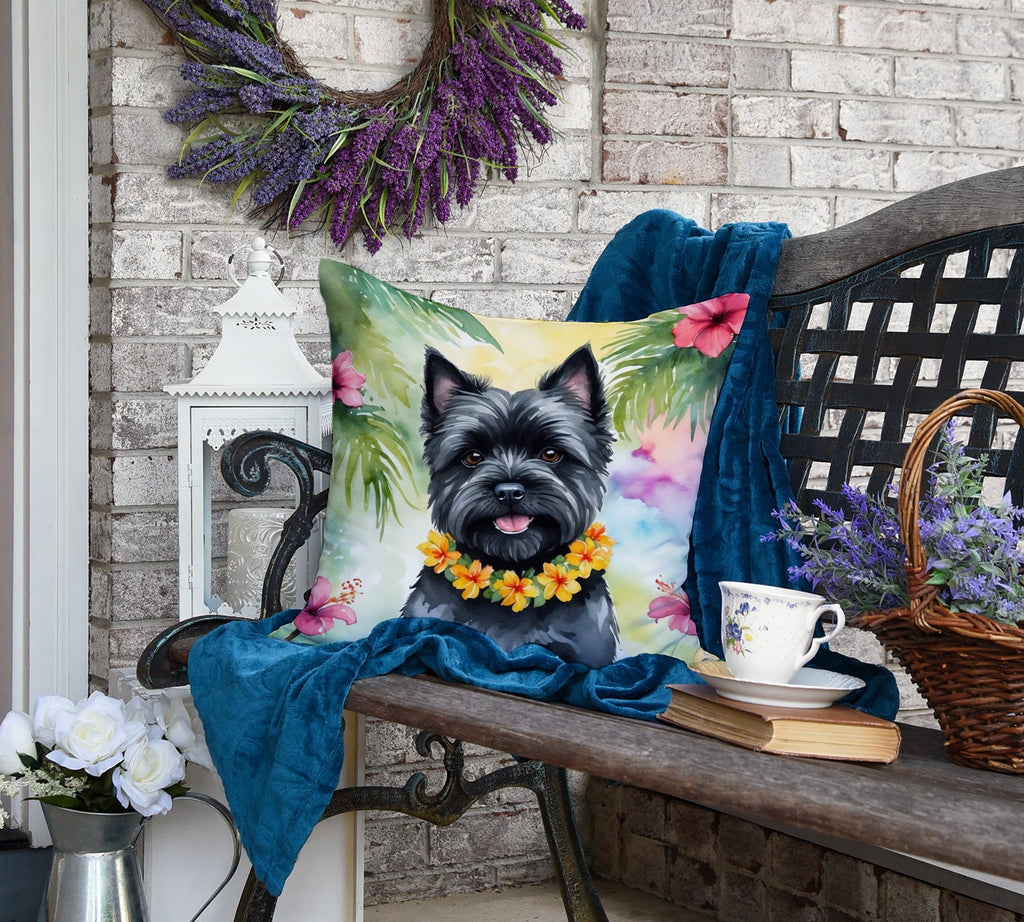 Cairn Terrier Luau Decorative Throw Pillow 18x18 Indoor Outdoor Accent Cushion, Fabric Cover with Insert for Sofa, Bed, Porch & Living Room
