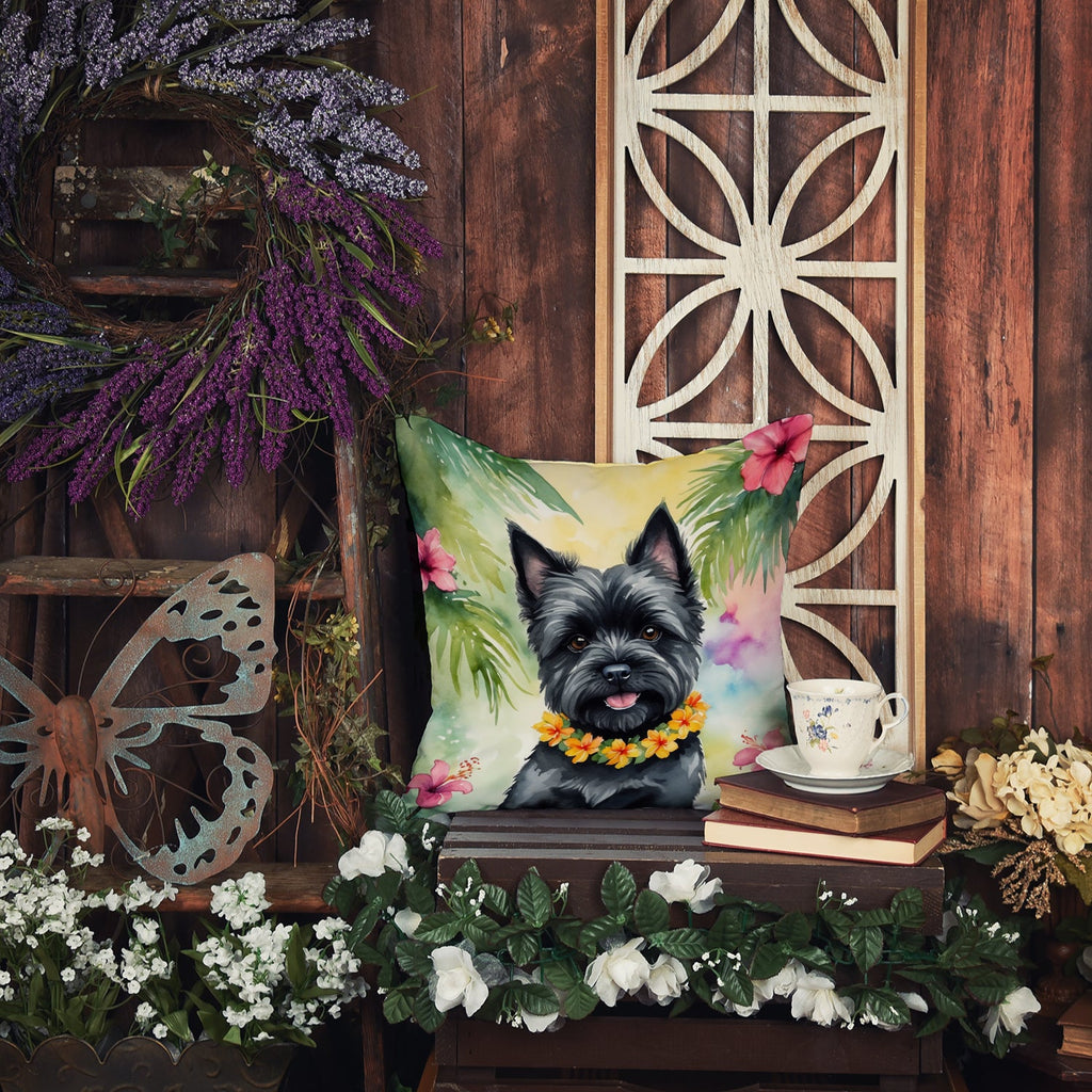 Cairn Terrier Luau Decorative Throw Pillow 18x18 Indoor Outdoor Accent Cushion, Fabric Cover with Insert for Sofa, Bed, Porch & Living Room