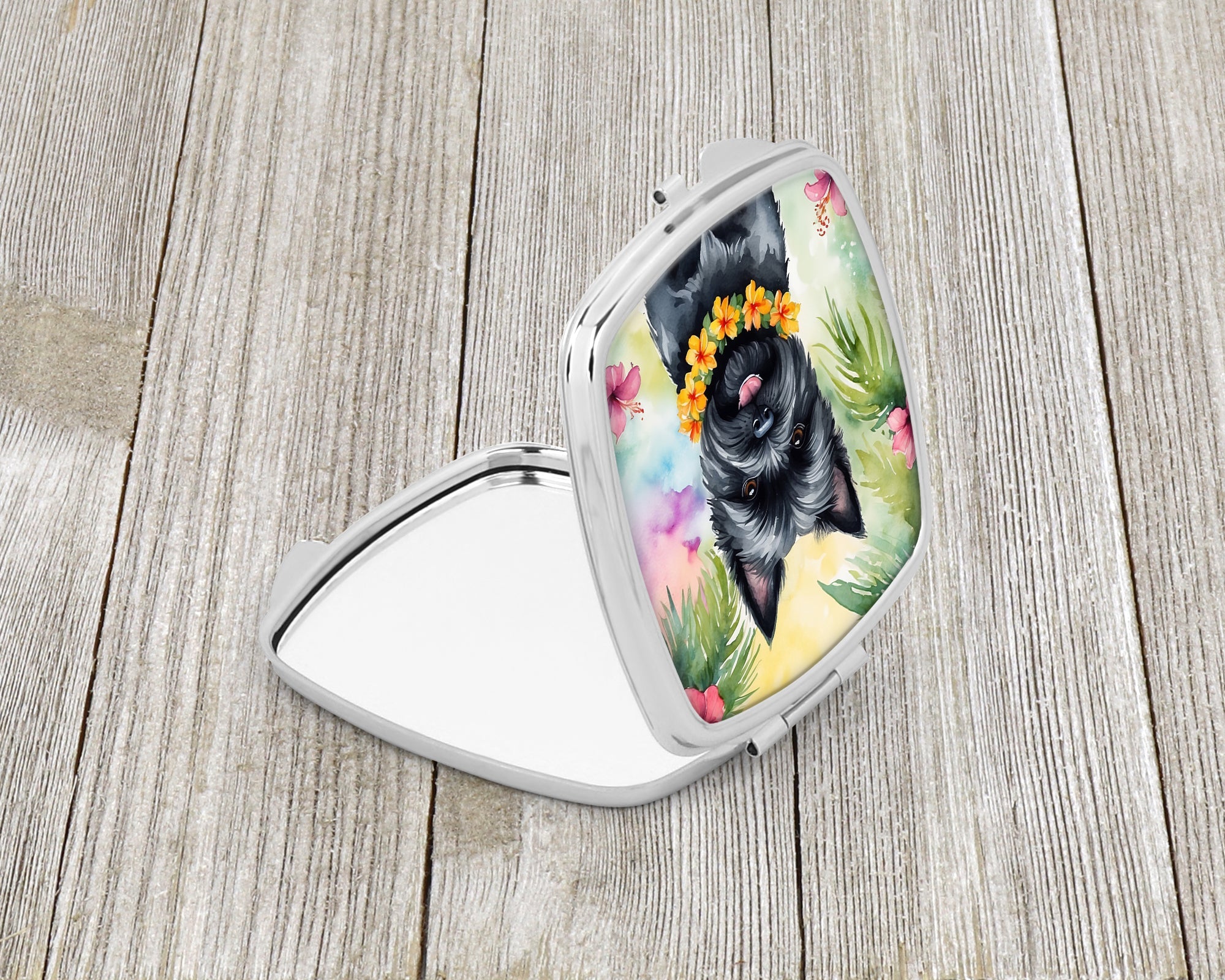 Cairn Terrier Luau Compact Mirror Decorative Travel Makeup Mirror for Women Girls Gifts Pocket Makeup Mirror Folding Handheld
