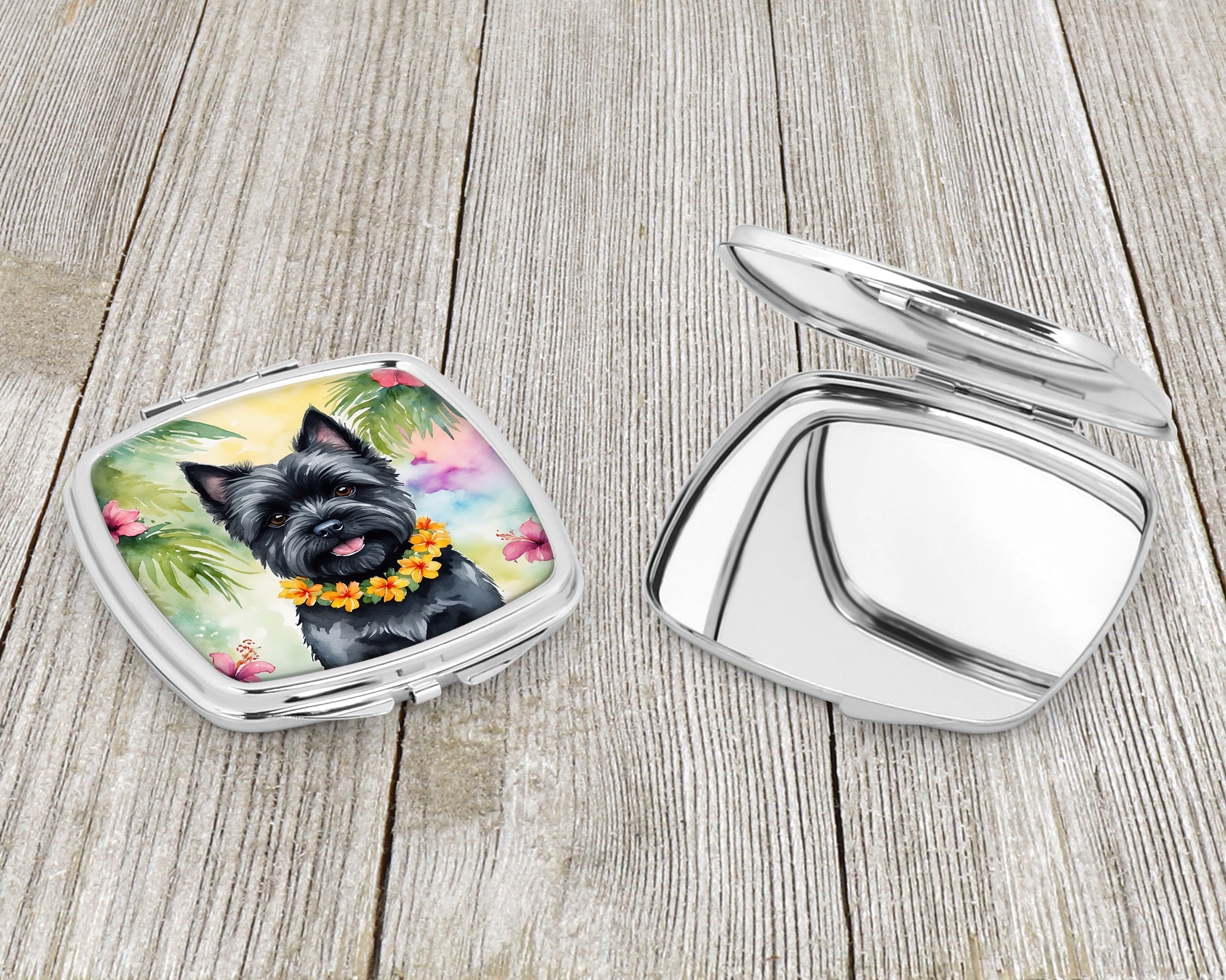 Cairn Terrier Luau Compact Mirror Decorative Travel Makeup Mirror for Women Girls Gifts Pocket Makeup Mirror Folding Handheld