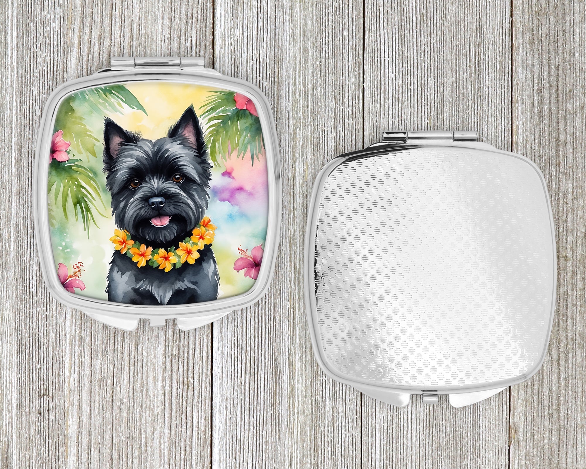 Cairn Terrier Luau Compact Mirror Decorative Travel Makeup Mirror for Women Girls Gifts Pocket Makeup Mirror Folding Handheld