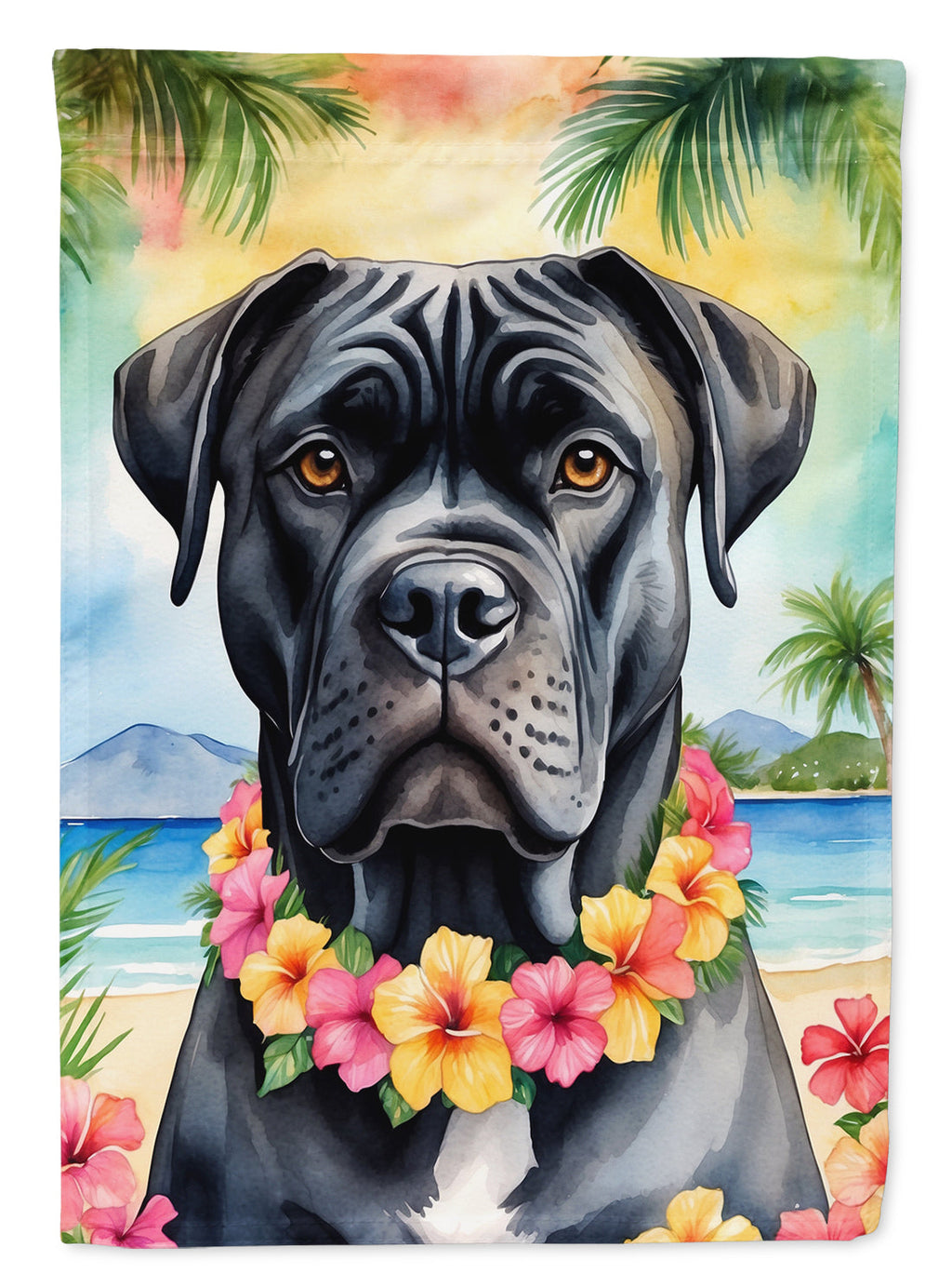 Cane Corso Luau House Flag 28x40 Porch Sleeve Pole Decorative Outside Yard Banner Artwork Wall Hanging, Polyester