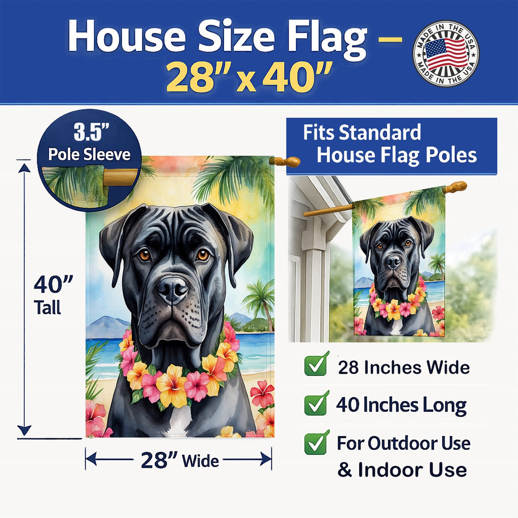 Cane Corso Luau House Flag 28x40 Porch Sleeve Pole Decorative Outside Yard Banner Artwork Wall Hanging, Polyester