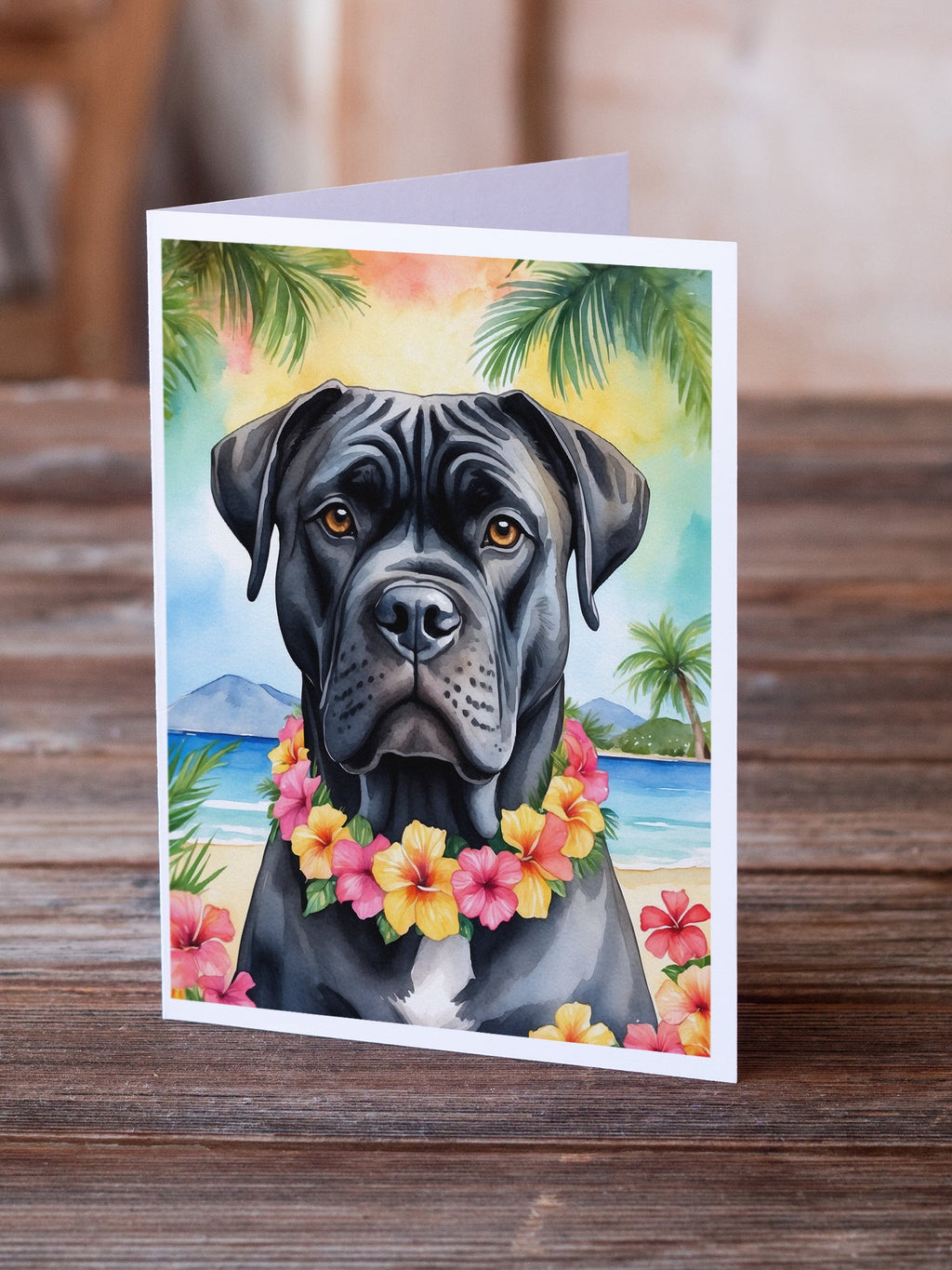 Cane Corso Luau Greeting Cards Pack of 8 Blank Cards with Envelopes Whimsical A7 Size 5x7