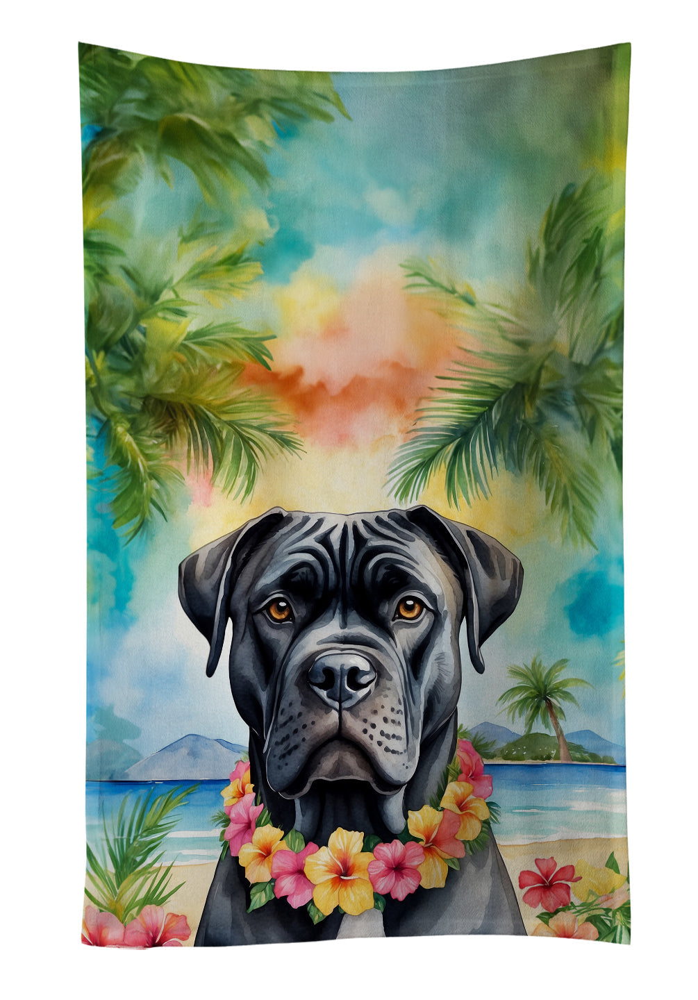 Cane Corso Luau Kitchen Towel Velour Plush Front and Cotton Loop Back Machine Washable